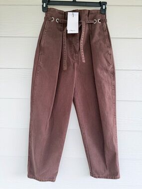 3.1 Phillip Lim Belted Origami Jeans Size 00 Brown High Rise Wide Leg NWT